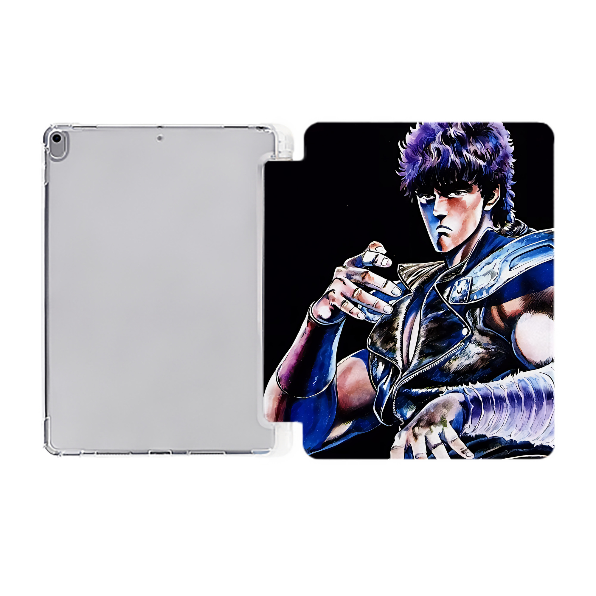 （画像用） 北斗の拳 Fist of the North Star IPad ケース ペン収納付き 三つ折りスタンド PUレザー×シリコン 対応機種9.5/10.5/10.9インチ